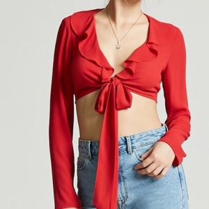 Self-Tie Ruffle Crop Top - Medium